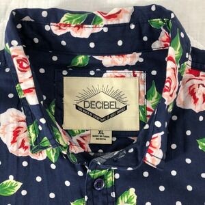 Decibel Shirt Men's XL Blue Rose Floral Polka‎ Dots Button Up Short Sleeve